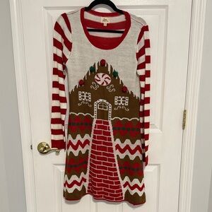 Festive Gingerbread House Long Sleeve Dress